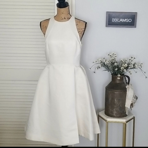 "Elegant Flair: Halston Heritage Satin Fit-and-Flare Dress" - Picture 2 of 10